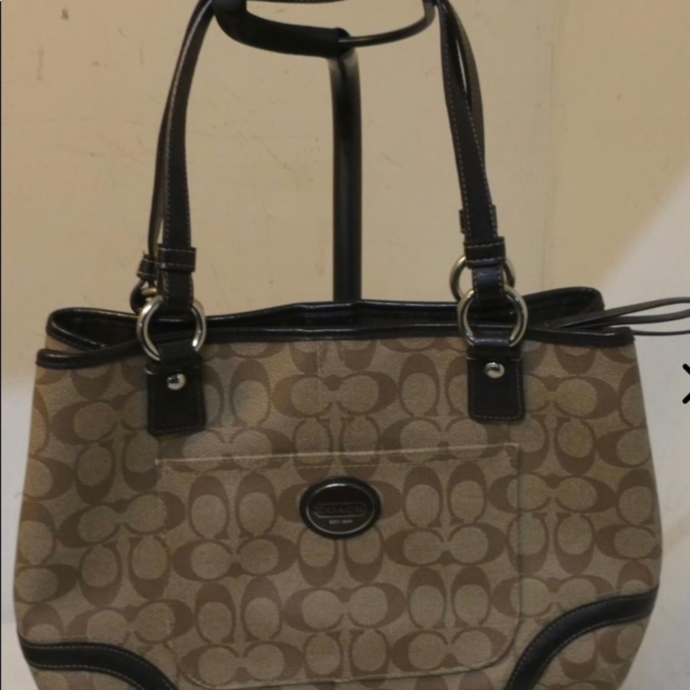 Coach Heritage Signature Tan and Mahogany Monogram Coated Canvas shoulder bag